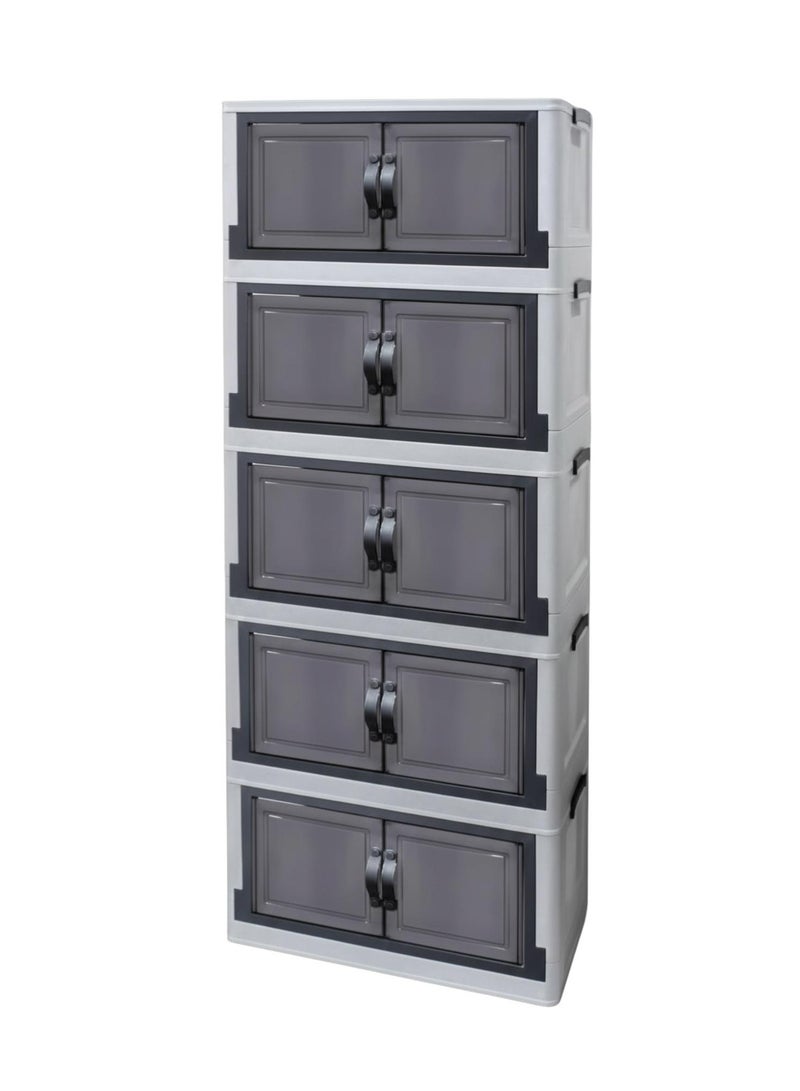 El Watania 5-Tier Plastic Clear-Door Storage Cabinet, White and Grey Display Drawers, Organizer Unit with Transparent Doors, Home Office Storage Solution - Image 1